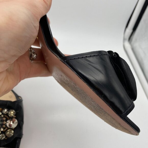 Prada Black Embellished Low Heels Size 36.5 Black Leather Square Toe Romantic - Picture 9 of 10